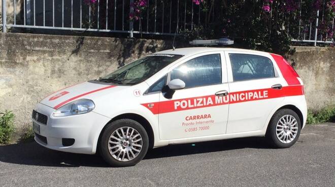 Un mezzo della polizia municiapale di Carrara