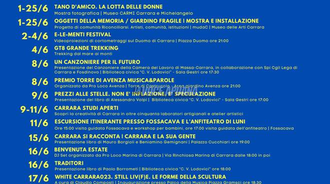 calendario eventi giugno carrara 2023